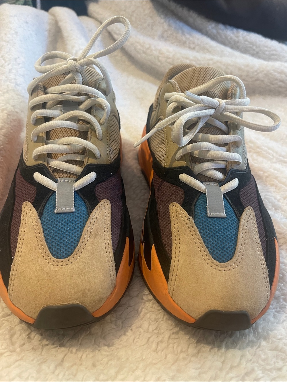 Yeezy Beige and Orange Low-Top Sneakers